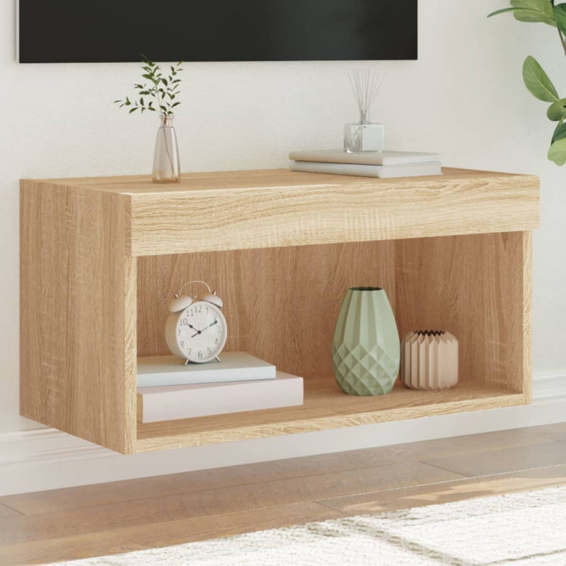 Szafka pod TV, z oświetleniem LED, dąb sonoma, 60x30x30 cm