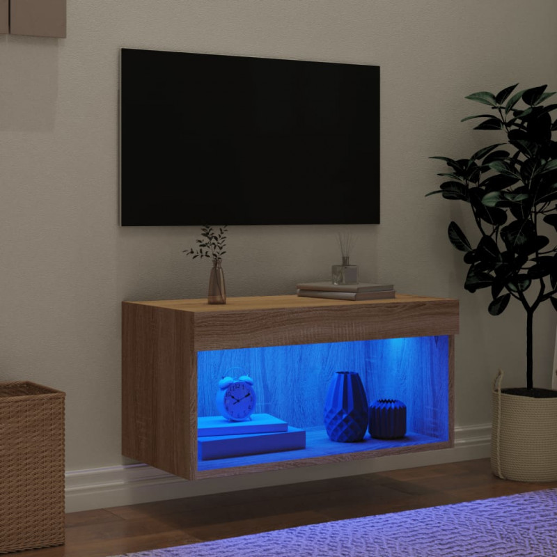 Szafka pod TV, z oświetleniem LED, dąb sonoma, 60x30x30 cm