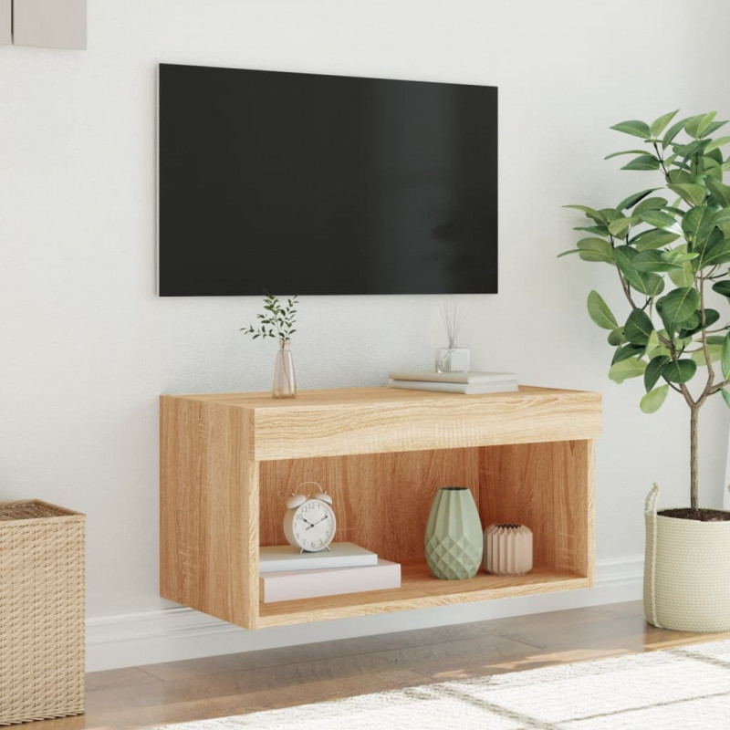 Szafka pod TV, z oświetleniem LED, dąb sonoma, 60x30x30 cm