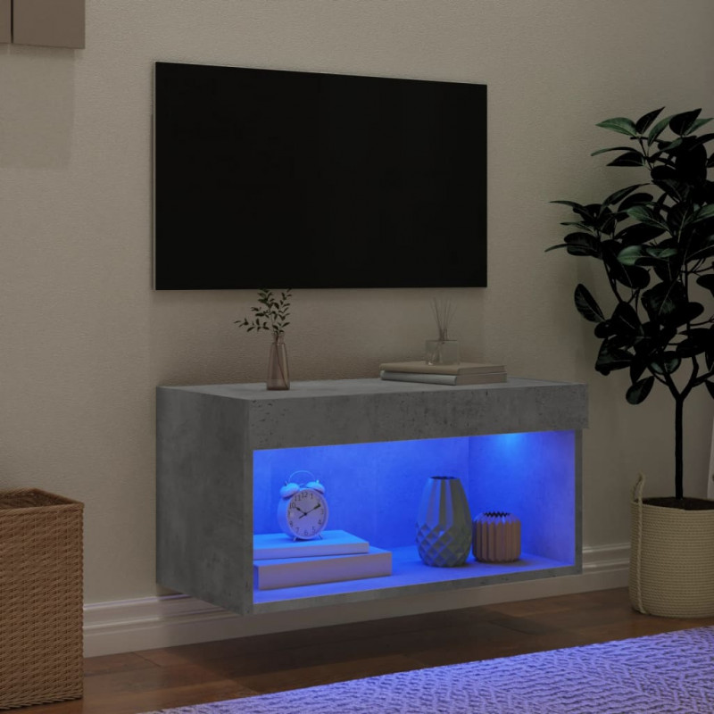 Szafka pod TV, z oświetleniem LED, szarość betonu, 60x30x30 cm