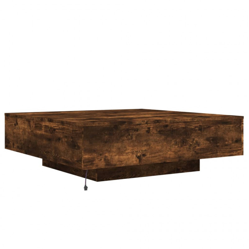 Stolik kawowy z LED, przydymiony dąb, 100x100x31 cm