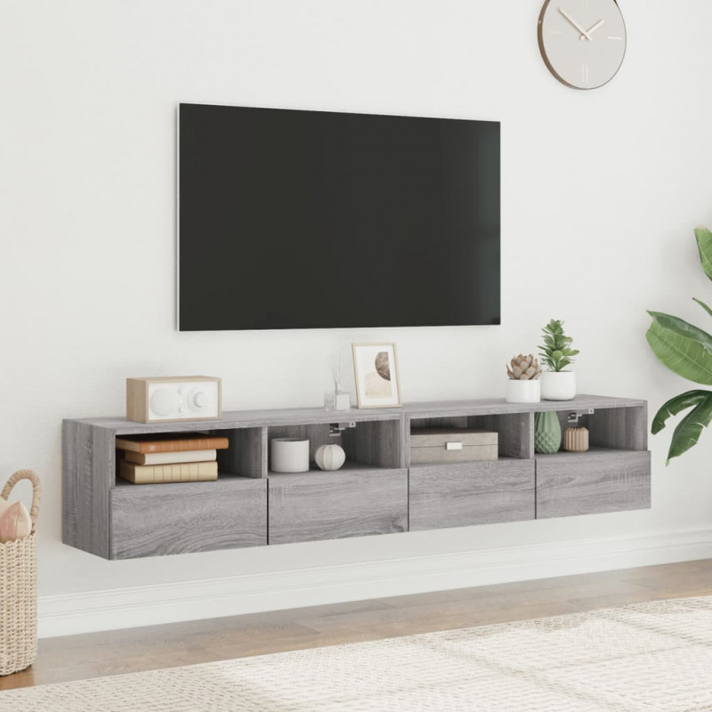Ścienne szafki TV, 2 szt., szary dąb sonoma, 80x30x30 cm