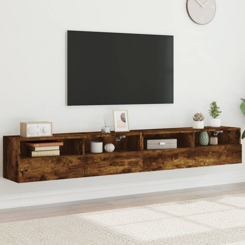Ścienne szafki TV, 2 szt., przydymiony dąb, 100x30x30 cm
