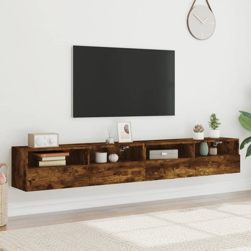 Ścienne szafki TV, 2 szt., przydymiony dąb, 100x30x30 cm
