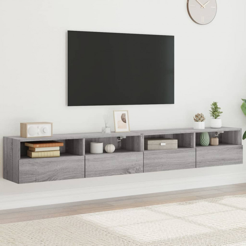 Ścienne szafki TV, 2 szt., szary dąb sonoma, 100x30x30 cm