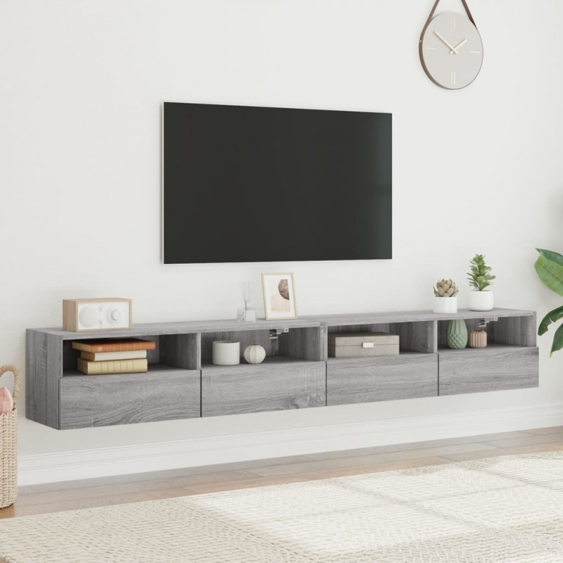 Ścienne szafki TV, 2 szt., szary dąb sonoma, 100x30x30 cm