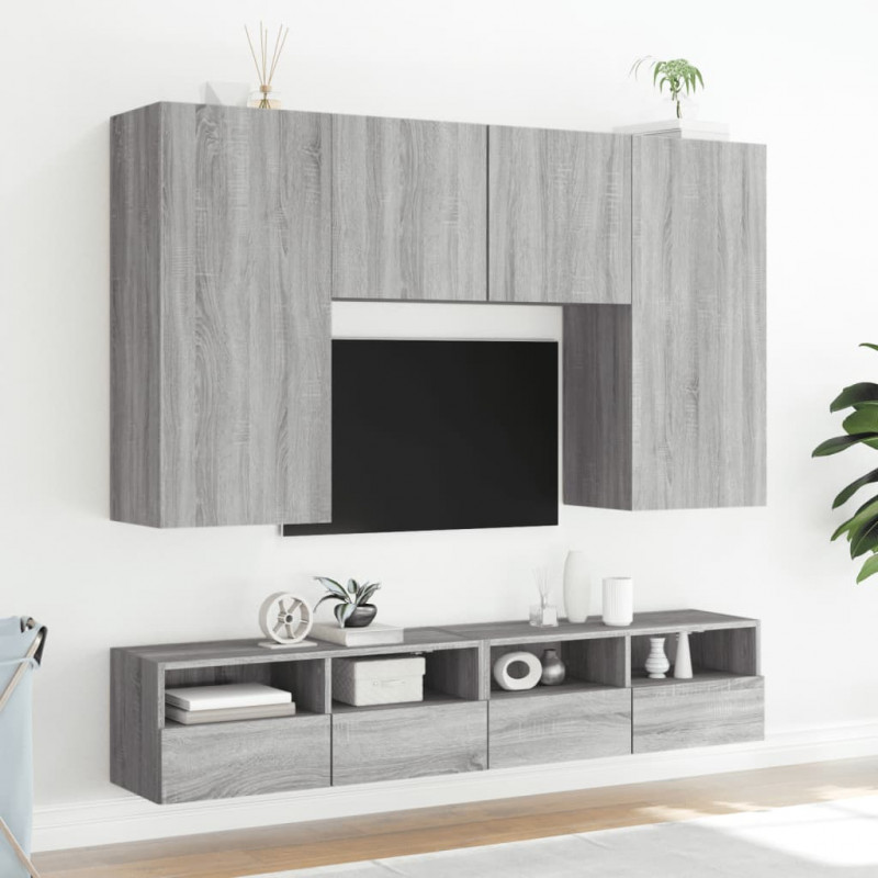 Ścienne szafki TV, 2 szt., szary dąb sonoma, 100x30x30 cm