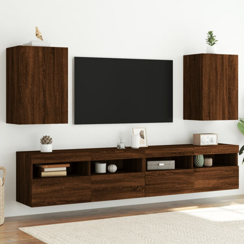Ścienne szafki TV, 2 szt., brązowy dąb, 40,5x30x60 cm