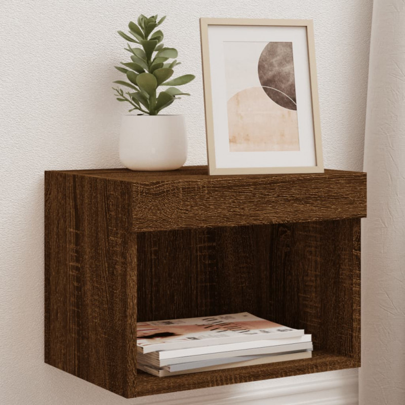 Szafka nocna z oświetleniem LED, ścienna, kolor brązowy dąb