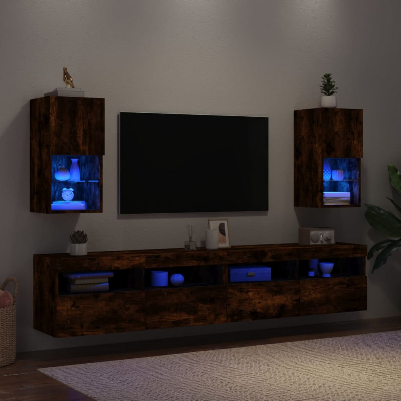 Szafki TV, z LED, 2 szt., przydymiony dąb, 30,5x30x60 cm