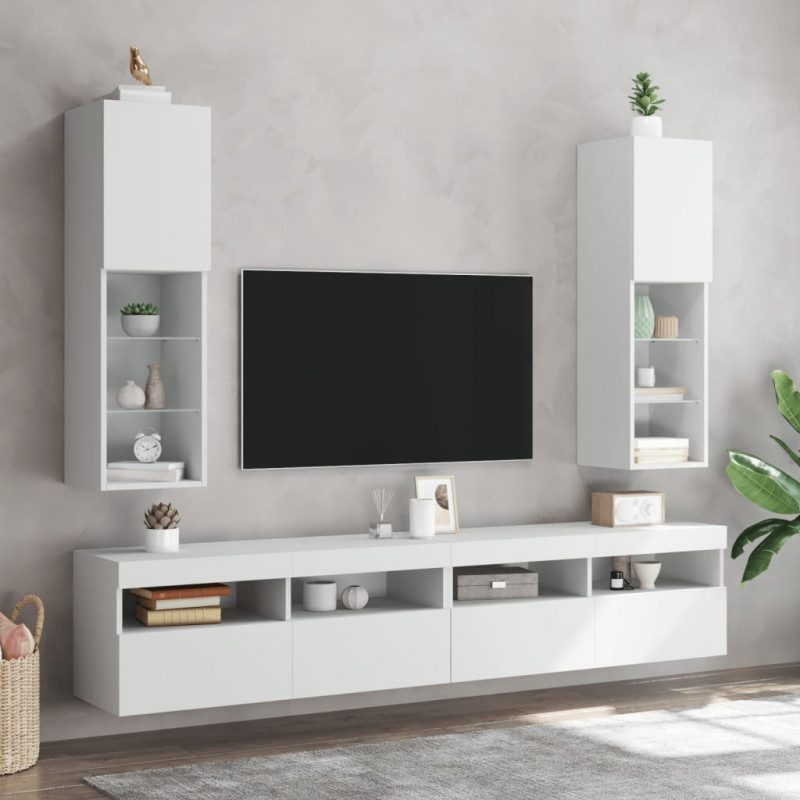 Szafka TV, z LED, biała, 30,5x30x102 cm