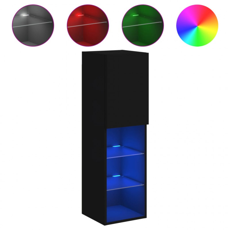 Szafka TV, z LED, czarna, 30,5x30x102 cm