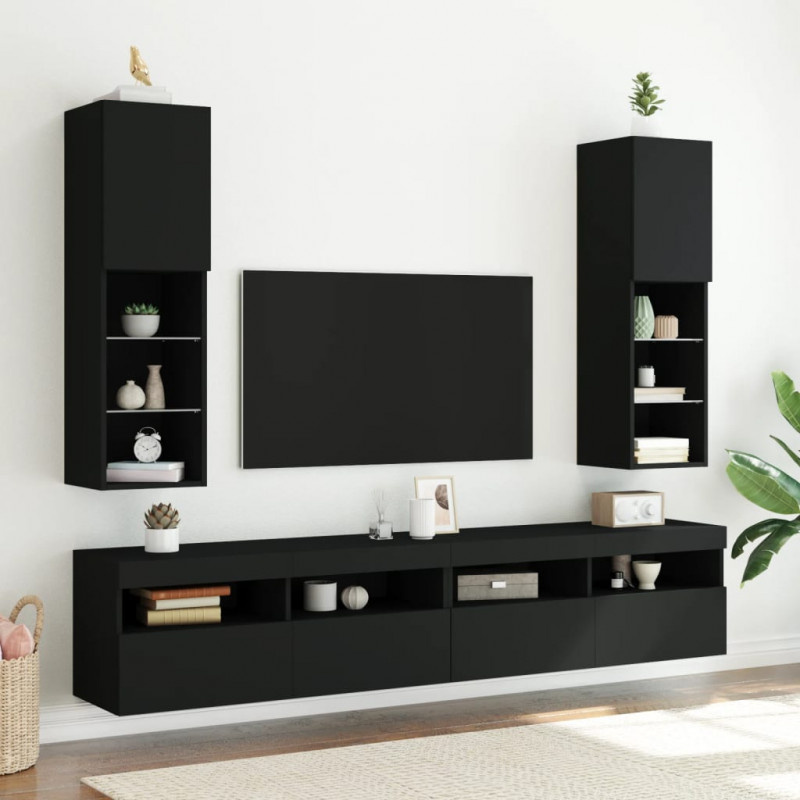 Szafka TV, z LED, czarna, 30,5x30x102 cm