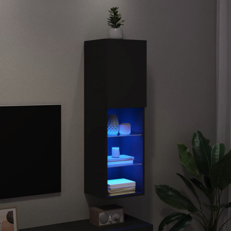 Szafka TV, z LED, czarna, 30,5x30x102 cm