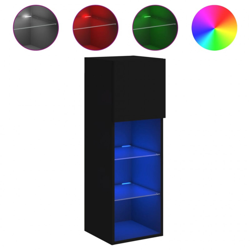 Szafka TV, z LED, czarna, 30,5x30x90 cm