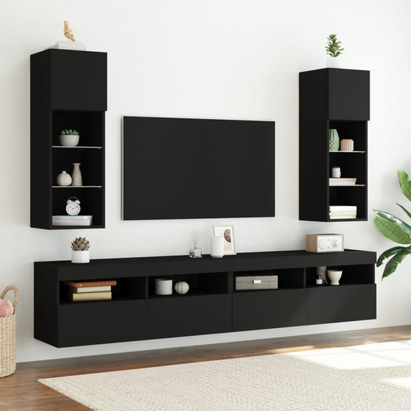 Szafka TV, z LED, czarna, 30,5x30x90 cm