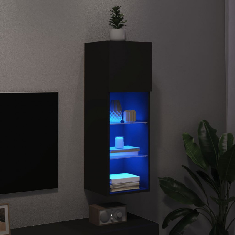 Szafka TV, z LED, czarna, 30,5x30x90 cm