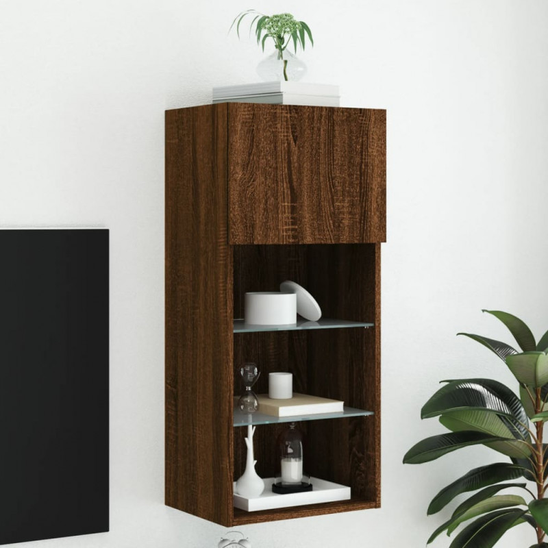 Szafka TV z LED, brązowy dąb, 40,5x30x90 cm