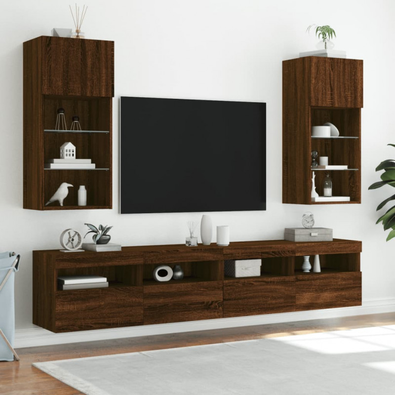 Szafka TV z LED, brązowy dąb, 40,5x30x90 cm