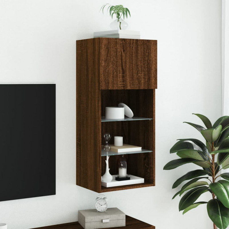 Szafka TV z LED, brązowy dąb, 40,5x30x90 cm