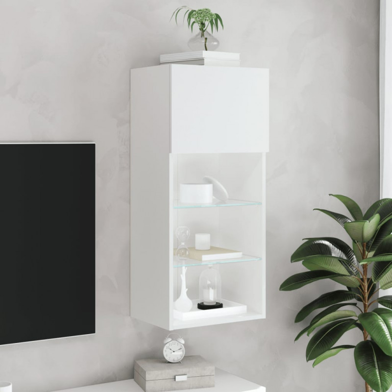 Szafka TV z LED, biała, 40,5x30x90 cm