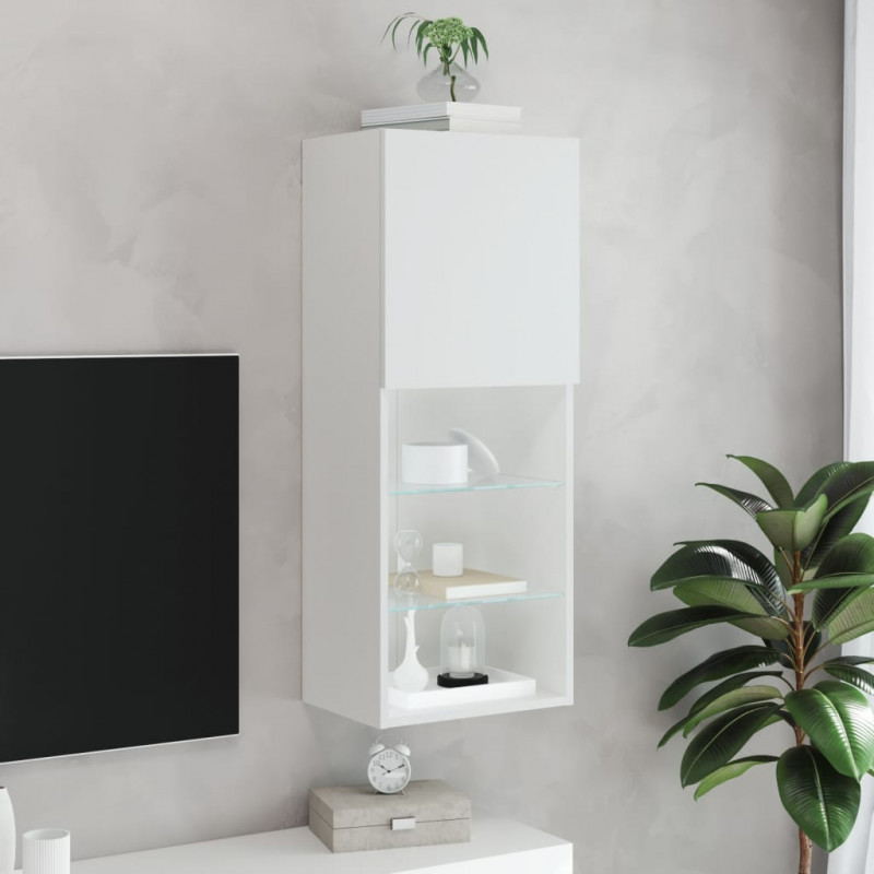 Szafka TV z LED, biała, 40,5x30x102 cm