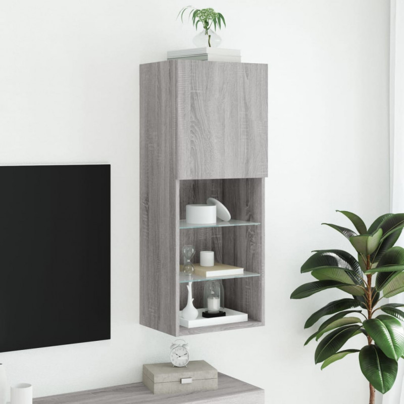 Szafka TV z LED, szary dąb sonoma, 40,5x30x102 cm