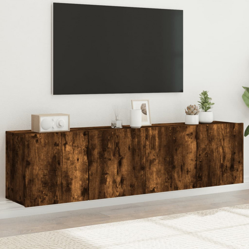 Ścienne szafki TV, 2 szt., przydymiony dąb, 80x30x41 cm