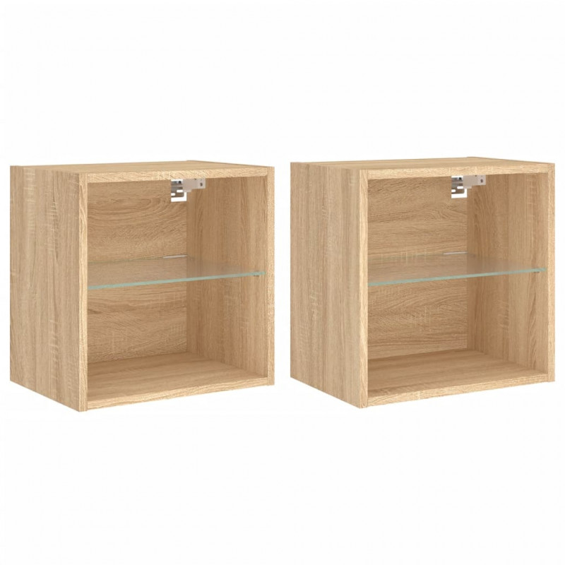 Szafki nocne z oświetleniem LED, ścienne, 2 szt., dąb sonoma
