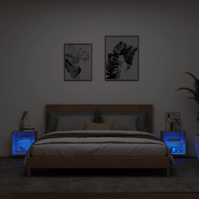 Szafki nocne z oświetleniem LED, ścienne, 2 szt., dąb sonoma