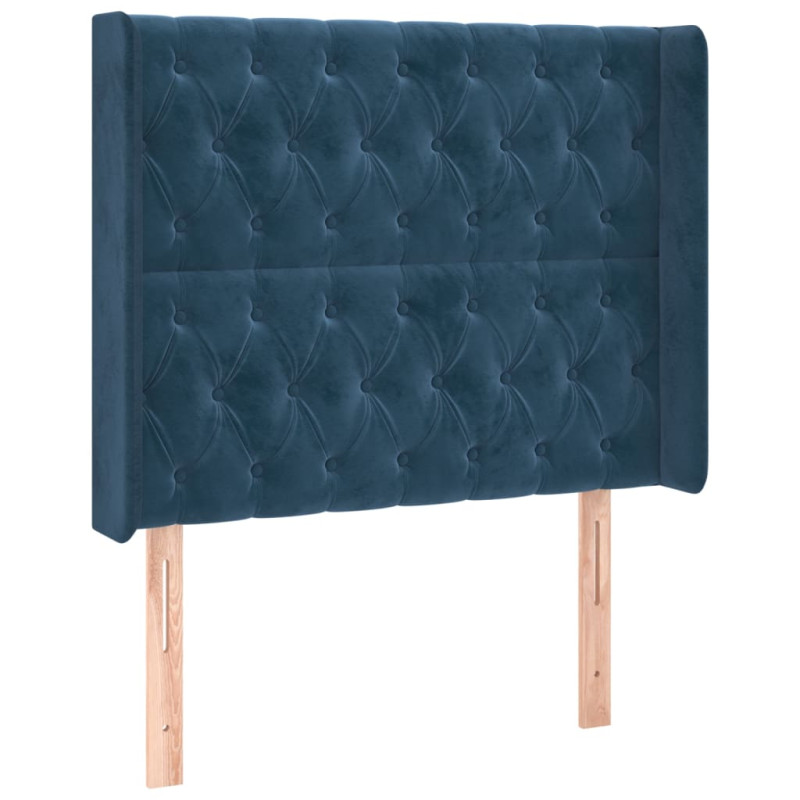 Łóżko kontynentalne, materac i LED, niebieski aksamit 90x190 cm