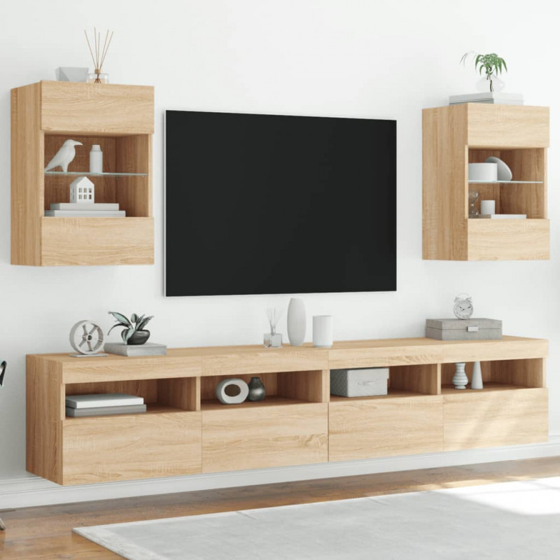 Ścienne szafki TV z LED, 2 szt., dąb sonoma, 40x30x60,5 cm
