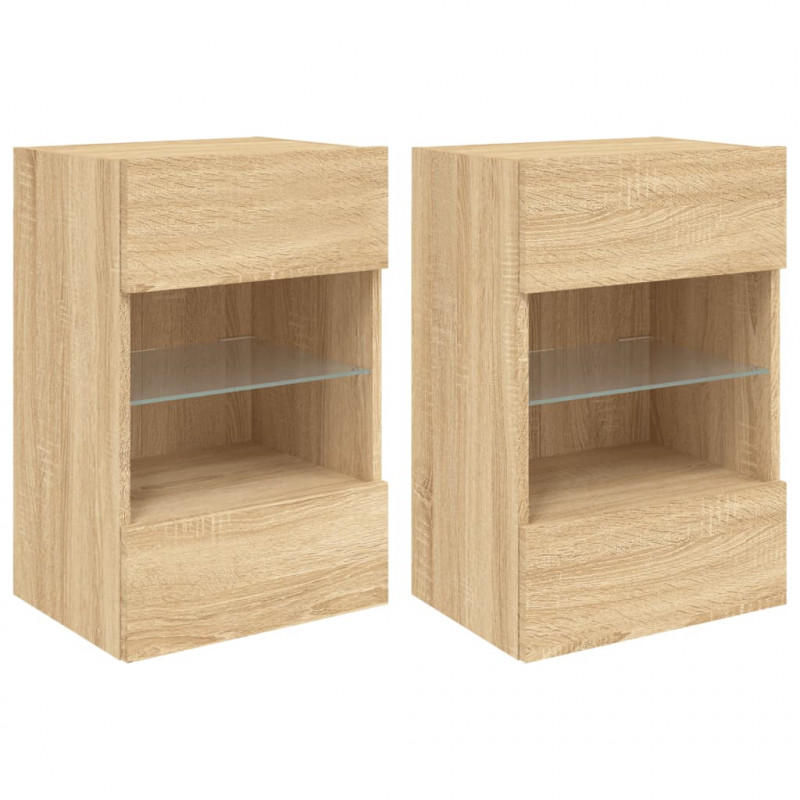 Ścienne szafki TV z LED, 2 szt., dąb sonoma, 40x30x60,5 cm