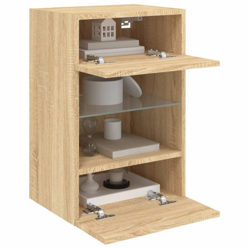 Ścienne szafki TV z LED, 2 szt., dąb sonoma, 40x30x60,5 cm