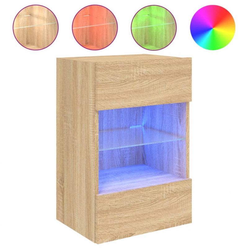 Ścienne szafki TV z LED, 2 szt., dąb sonoma, 40x30x60,5 cm