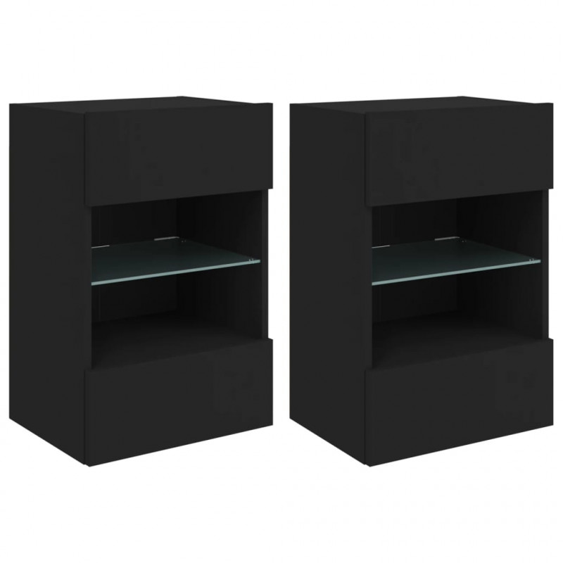 Ścienne szafki TV z LED, 2 szt., czarne, 40x30x60,5 cm