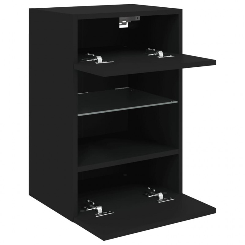 Ścienne szafki TV z LED, 2 szt., czarne, 40x30x60,5 cm