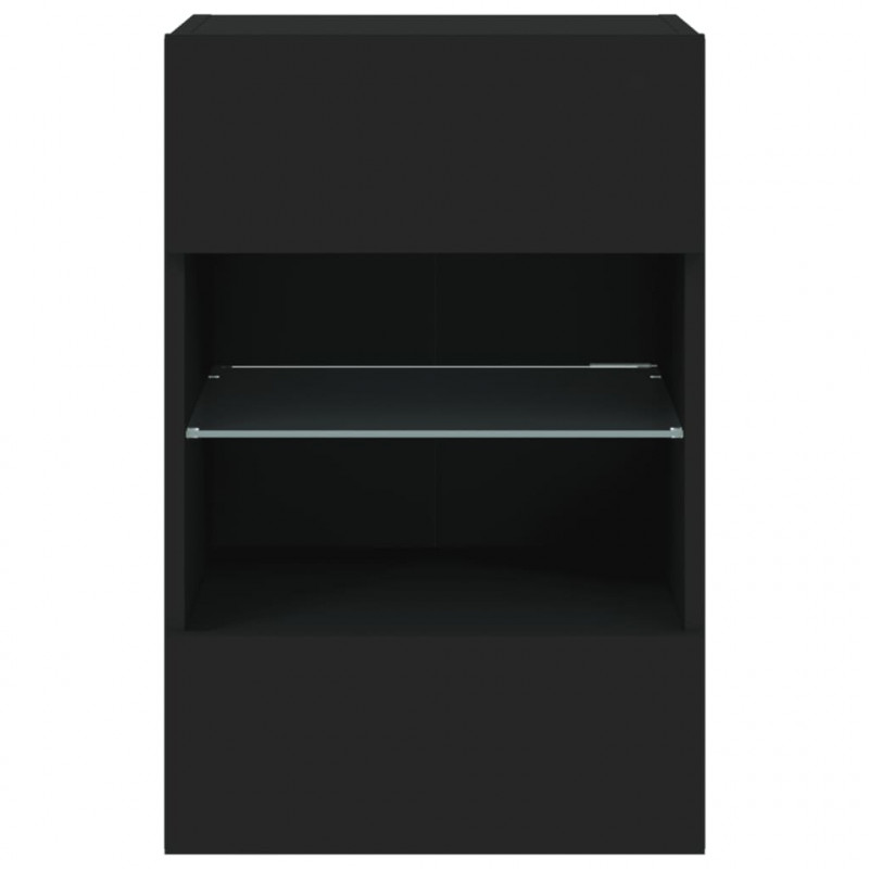 Ścienne szafki TV z LED, 2 szt., czarne, 40x30x60,5 cm