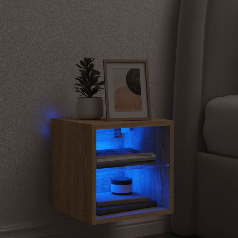 Ścienna szafka TV z LED, dąb sonoma, 30x28,5x30 cm
