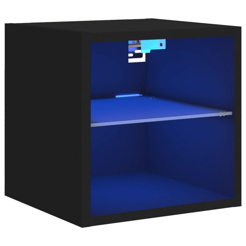 Ścienna szafka TV z LED, czarna, 30x28,5x30 cm