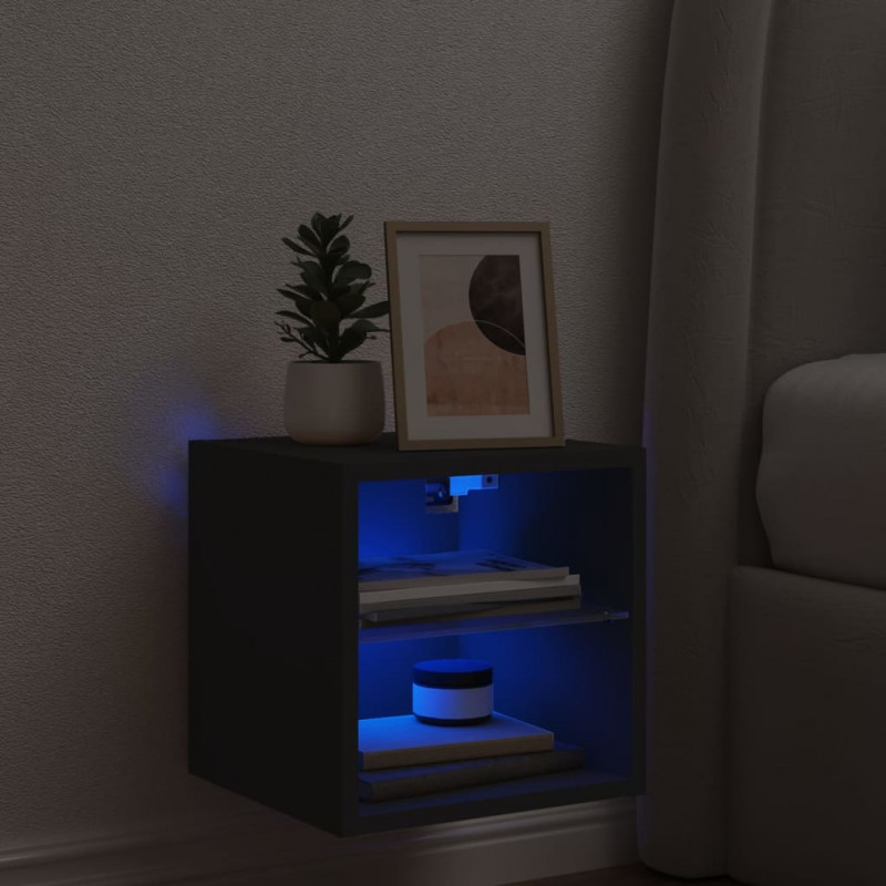 Ścienna szafka TV z LED, czarna, 30x28,5x30 cm