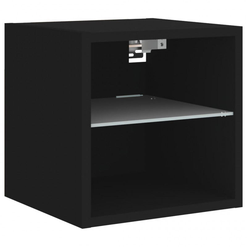 Ścienna szafka TV z LED, czarna, 30x28,5x30 cm