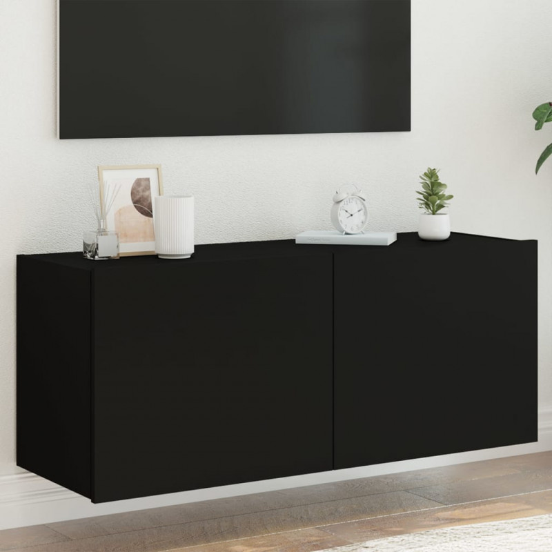 Ścienna szafka TV z LED, czarna, 100x35x41 cm