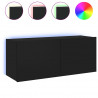 Ścienna szafka TV z LED, czarna, 100x35x41 cm