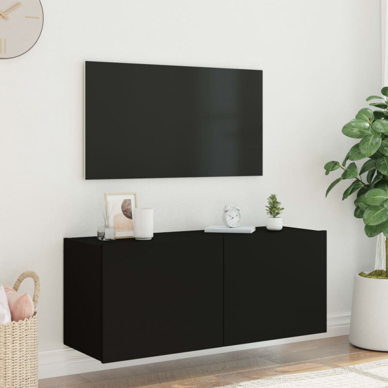 Ścienna szafka TV z LED, czarna, 100x35x41 cm