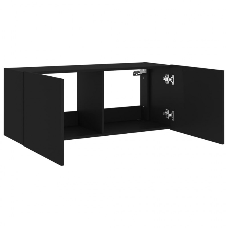 Ścienna szafka TV z LED, czarna, 100x35x41 cm