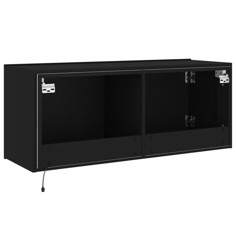 Ścienna szafka TV z LED, czarna, 100x35x41 cm