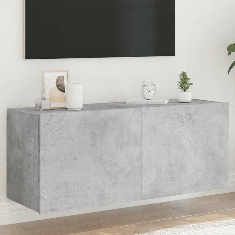 Ścienna szafka TV z LED, szarość betonu, 100x35x41 cm