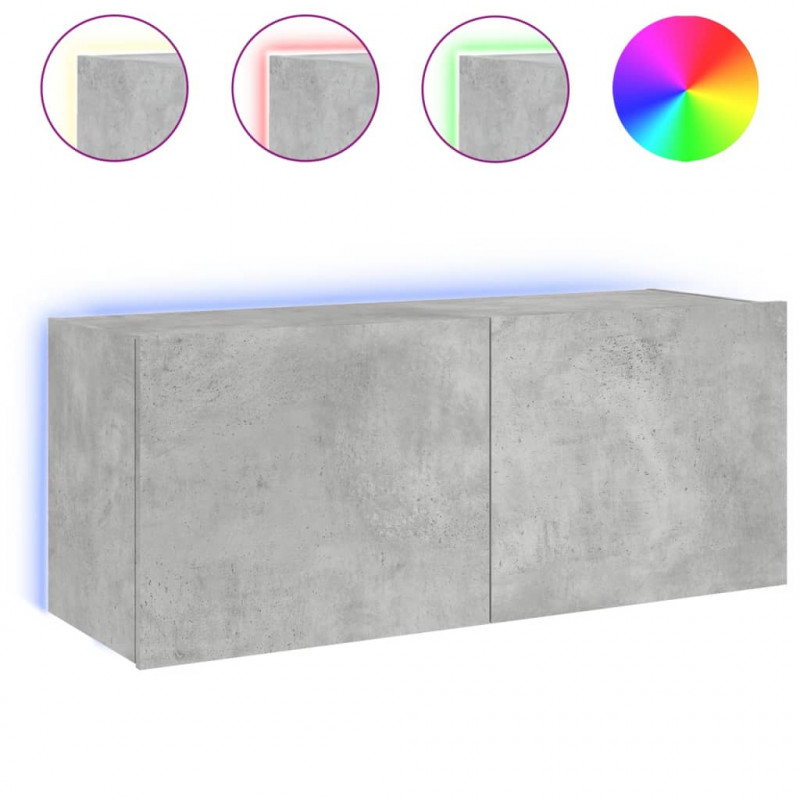 Ścienna szafka TV z LED, szarość betonu, 100x35x41 cm