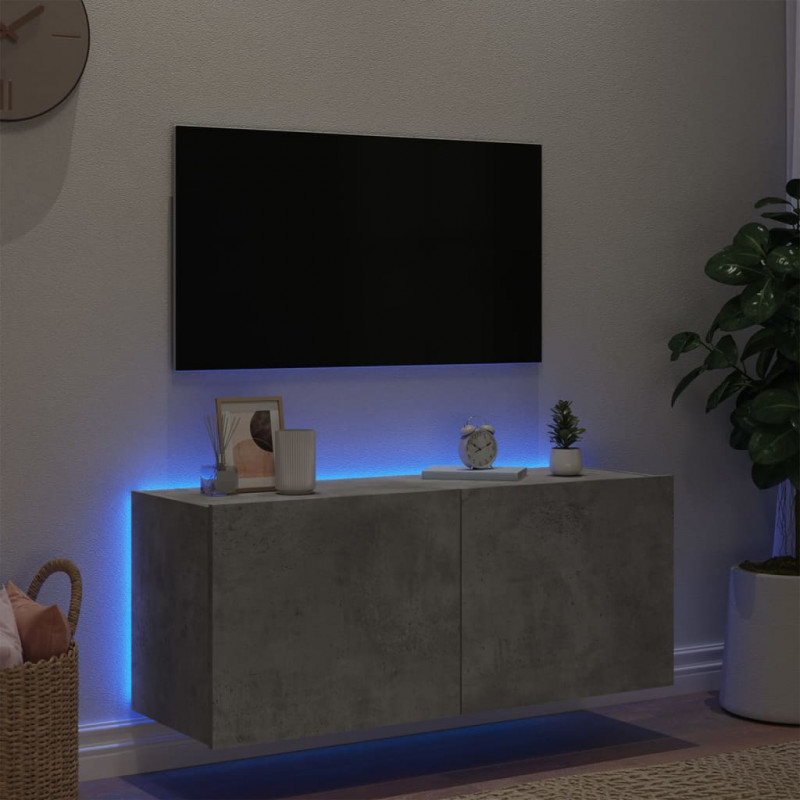 Ścienna szafka TV z LED, szarość betonu, 100x35x41 cm